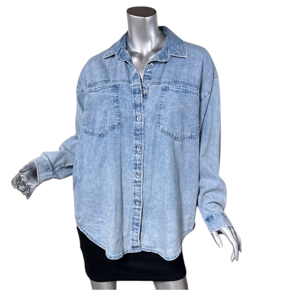 aerie Light Wash Denim Button-Down Shirt